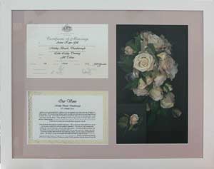 Wedding bouquet and certificate